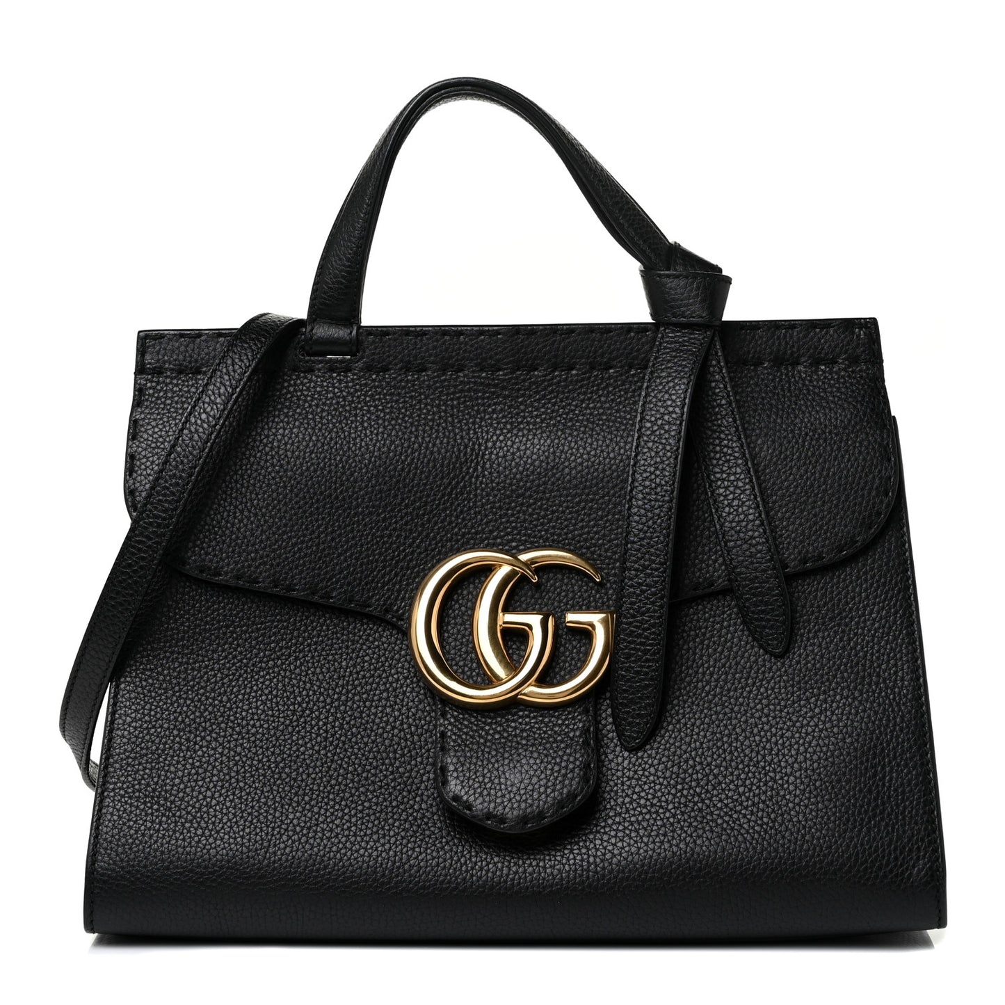 Calfskin Small GG Marmont Top Handle Bag Black