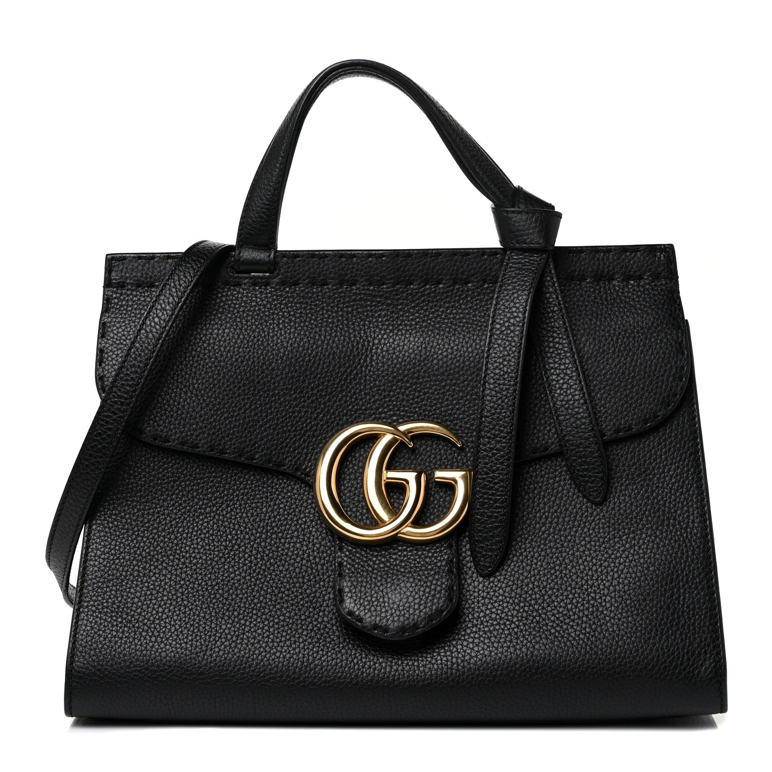Gucci Calfskin Small GG Marmont Top Handle Bag Black 1 of 9