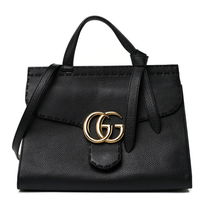 Gucci Calfskin Small GG Marmont Top Handle Bag Black 1 of 9