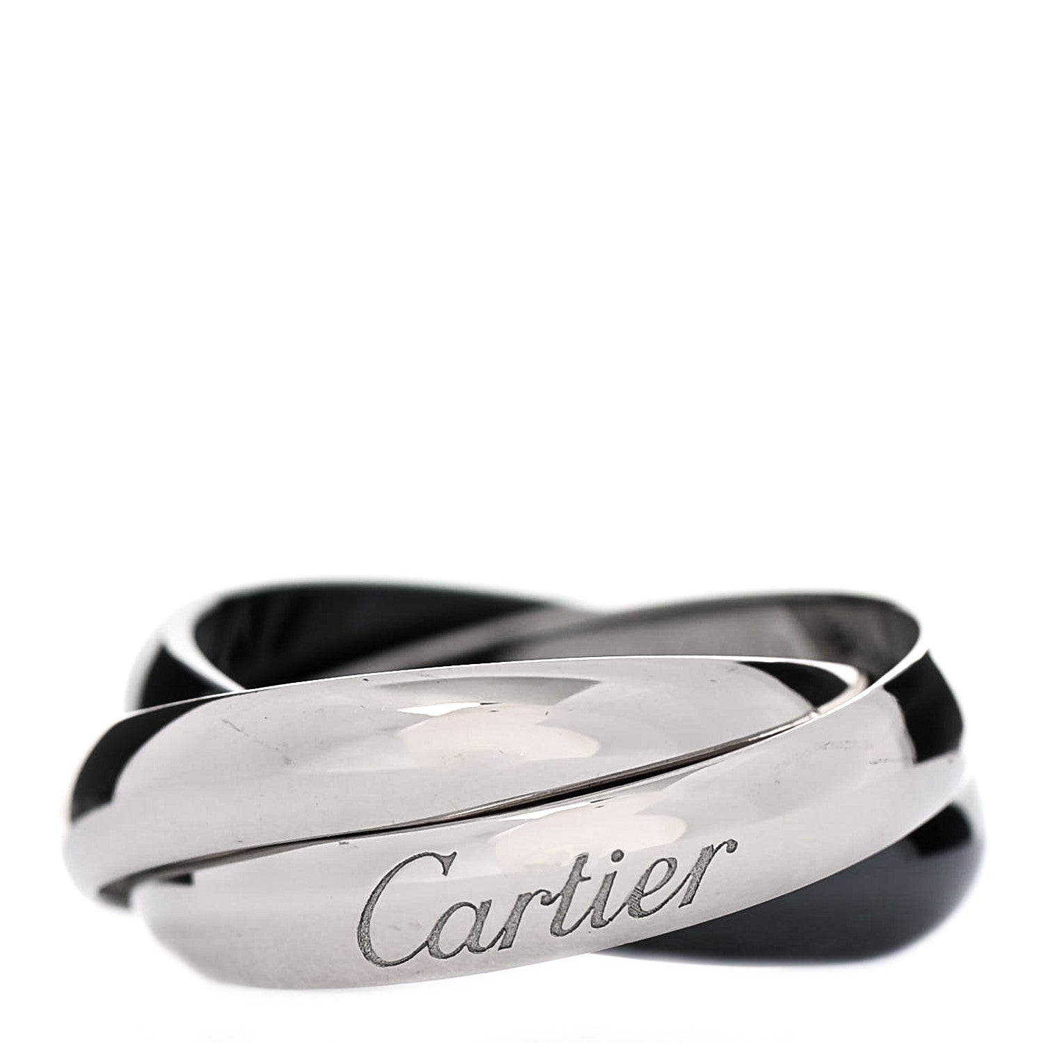 Cartier 18K White Gold Black Ceramic Trinity Ring 49 4.75 1 of 6
