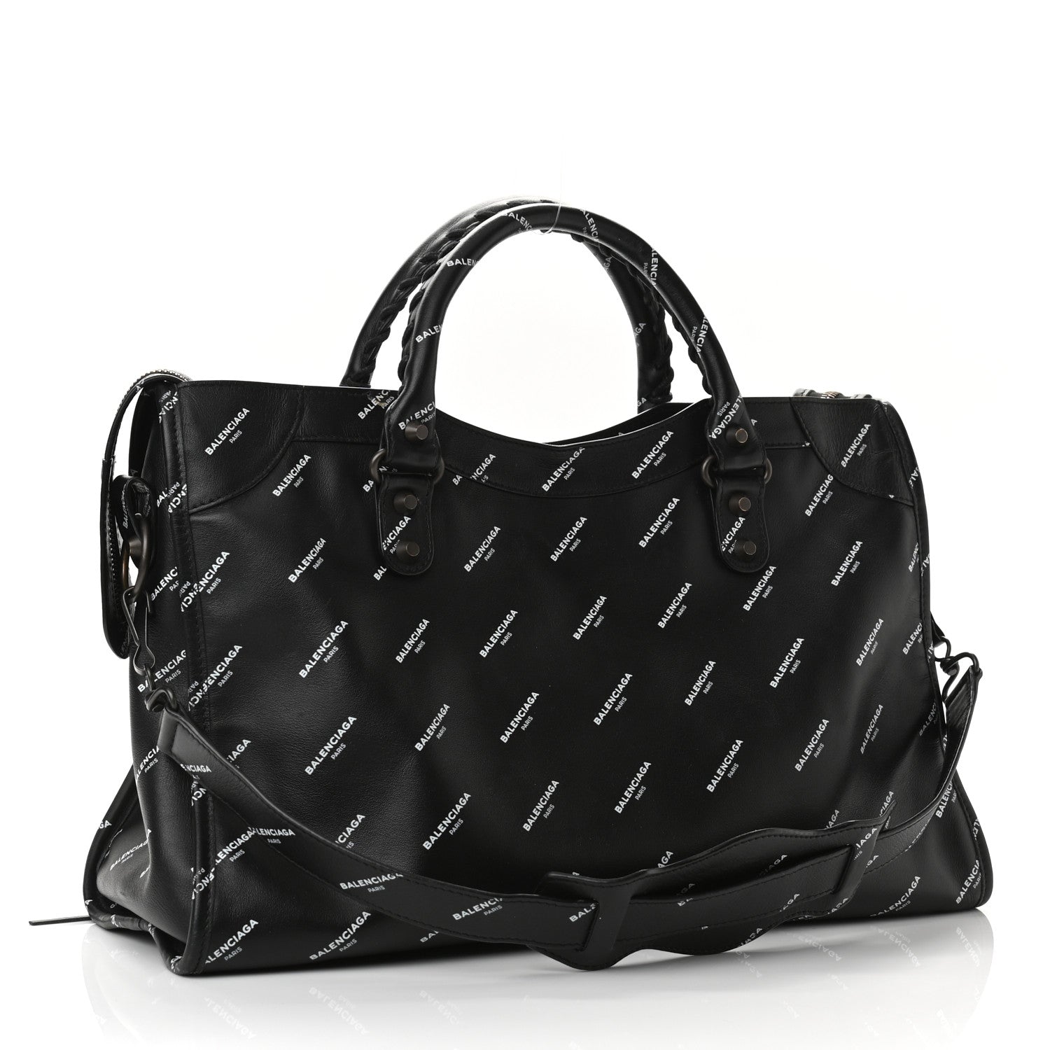 Balenciaga Veau Allover Logo Classic Hardware City Black White 4 of 13
