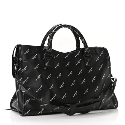 Balenciaga Veau Allover Logo Classic Hardware City Black White 4 of 13