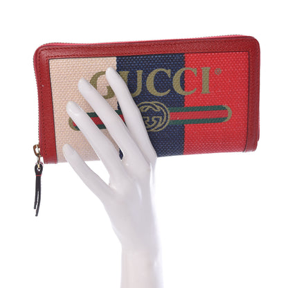 Gucci Canvas Sylvie Stripe Logo Zip Around Wallet Mystic White Hibiscus Red Maritime 2 of 7