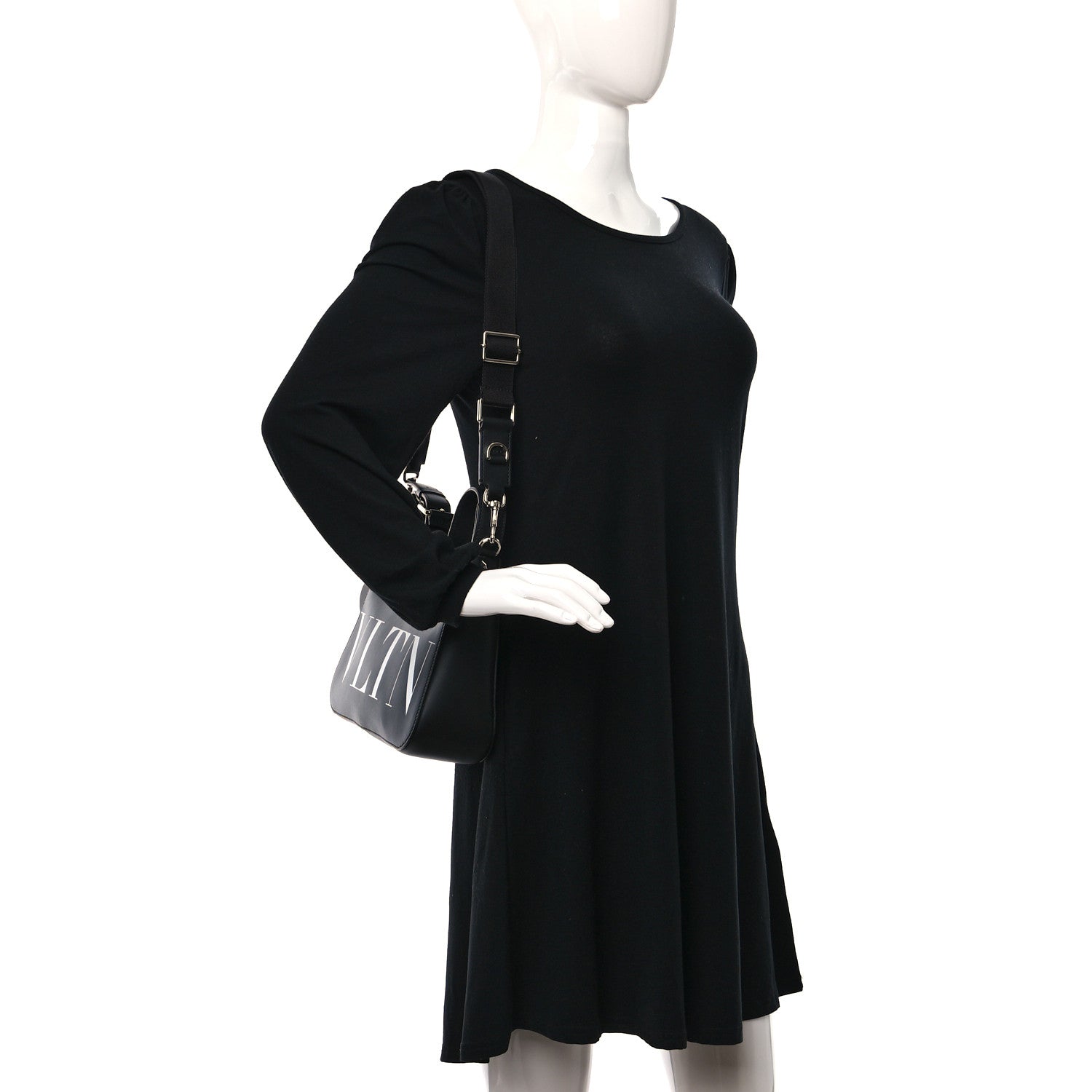 Valentino Garavani Calfskin VLTN Print Shoulder Bag Black 2 of 8