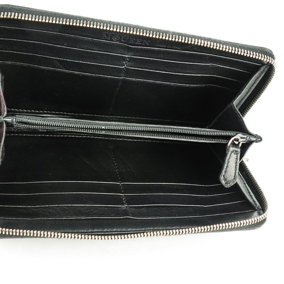 Nappa Studded Skull Zip Around Wallet Black