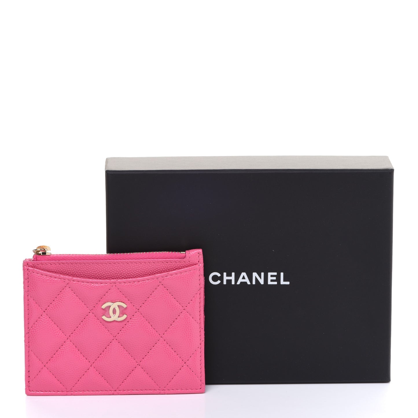 Caviar Quilted CC Zip Card Holder Pink