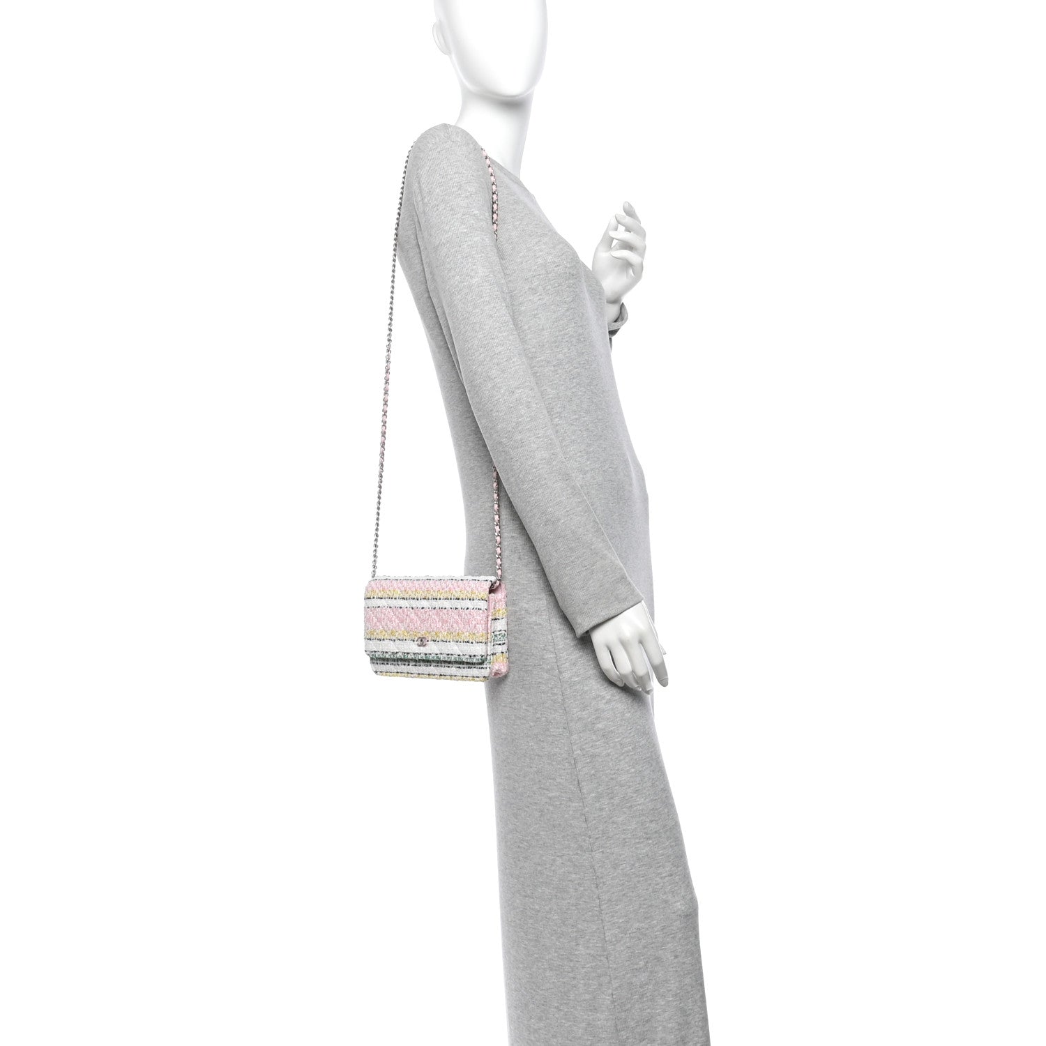 Chanel Metallic Tweed Quilted Wallet On Chain WOC White Multicolor 2 of 12