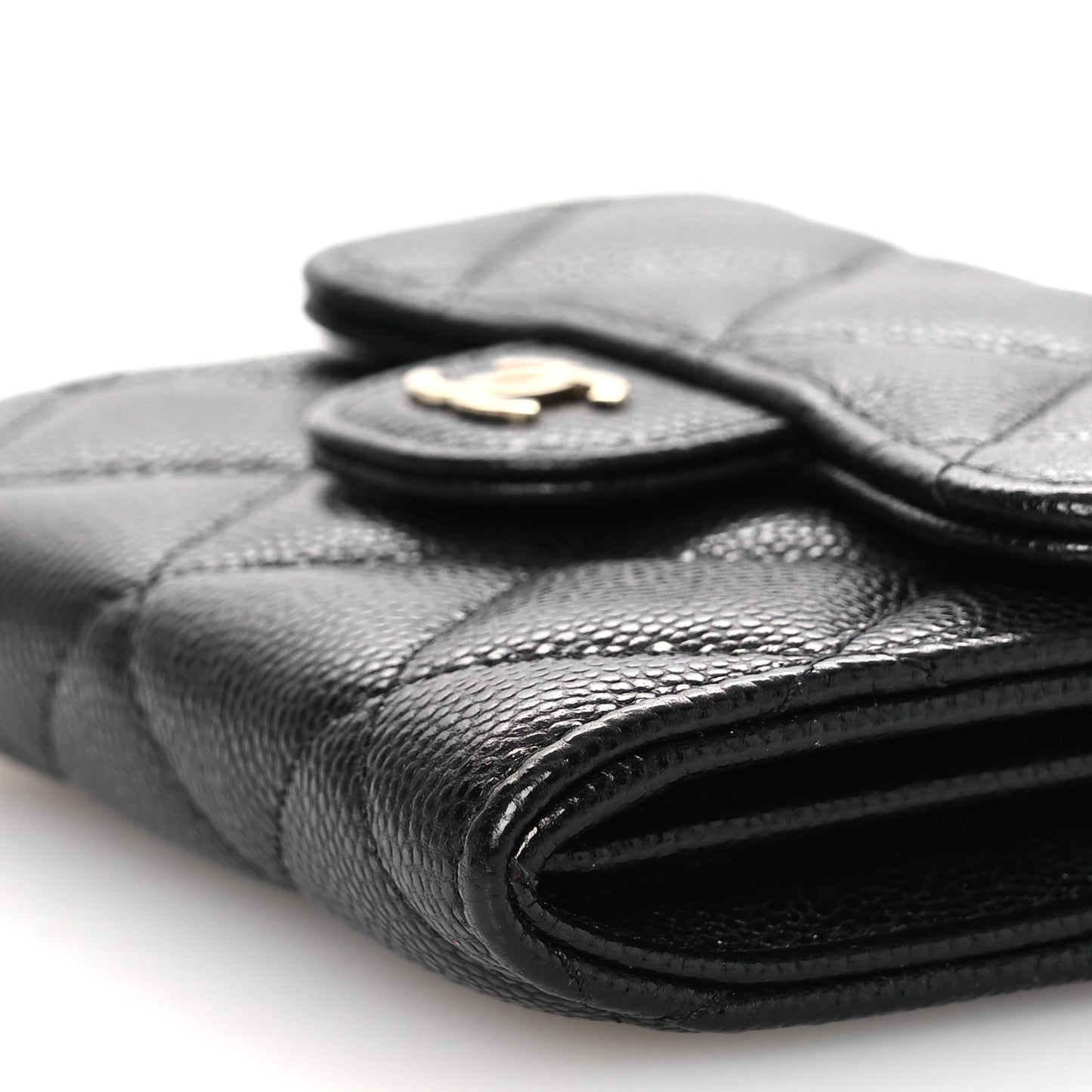 Caviar Quilted Flap Card Holder On Chain Black