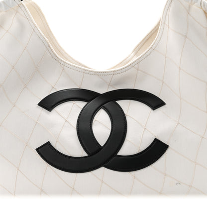 Chanel Denim Calfskin Quilted Coco Beach Small Shopping Tote White Black 9 of 11