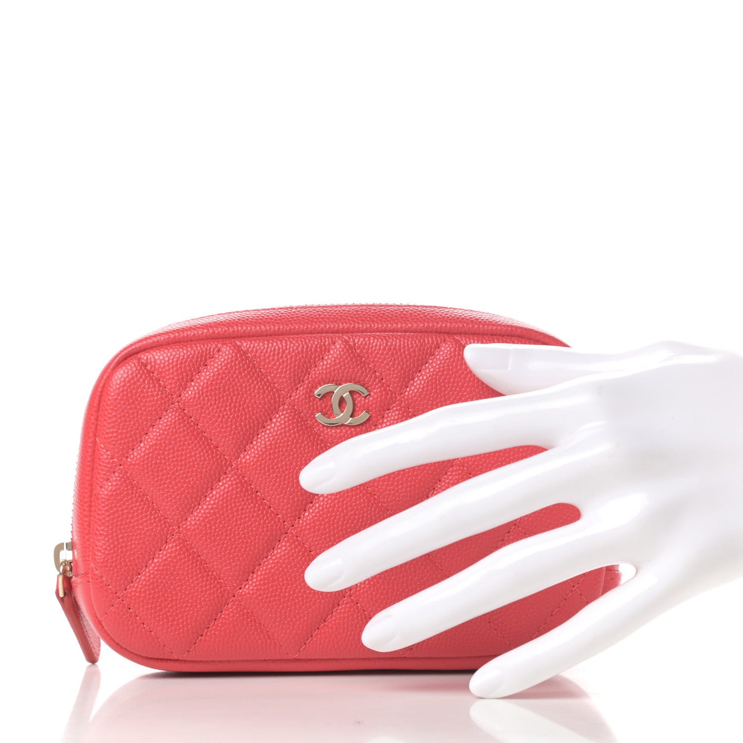Caviar Quilted Small Curvy Pouch Cosmetic Case Dark Red