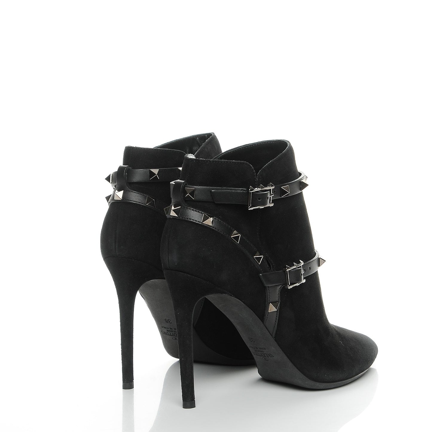 Suede Rockstud Double Buckle 100mm Ankle Boots 38 Black