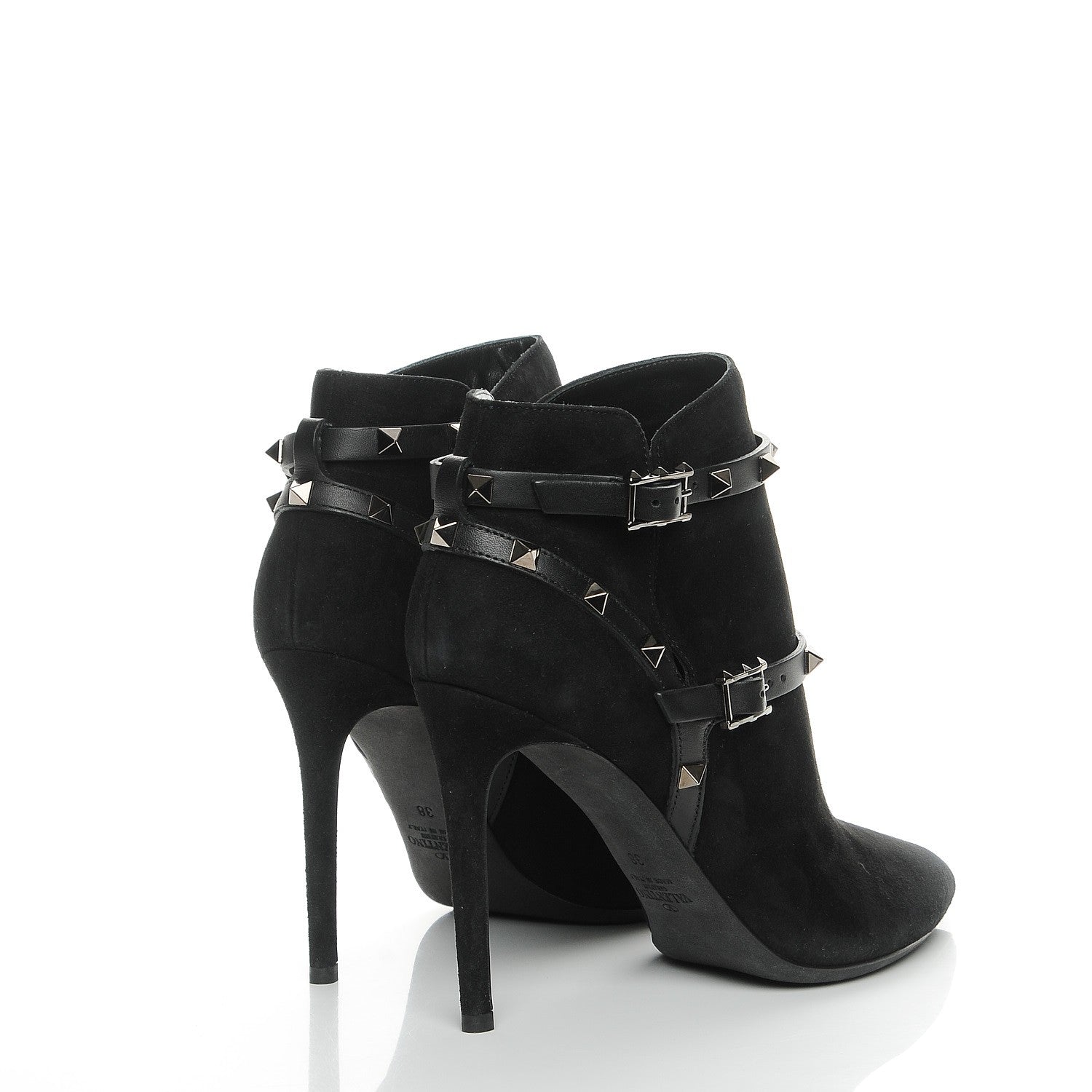 Valentino Garavani Suede Rockstud Double Buckle 100mm Ankle Boots 38 Black 4 of 9