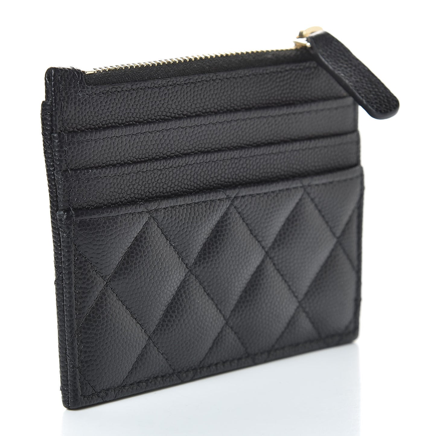 Caviar Quilted CC Zip Card Holder Black