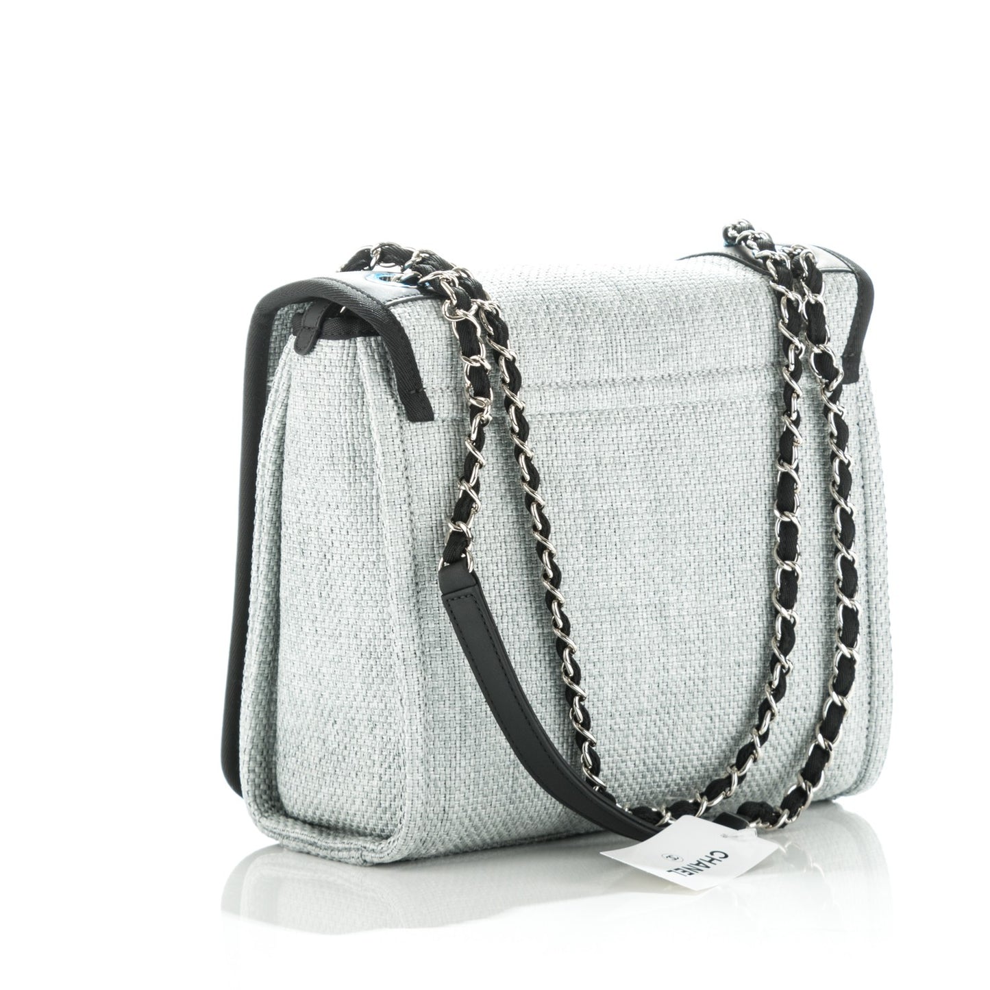 Woven Straw Raffia Small Deauville Messenger Grey