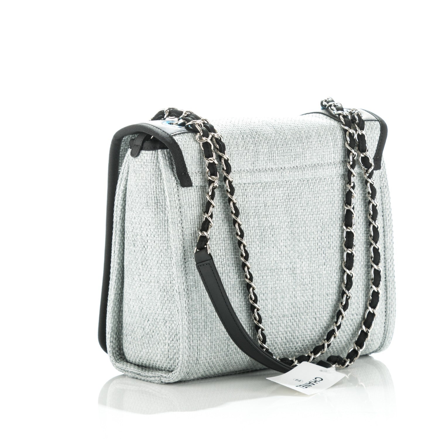 Chanel Woven Straw Raffia Small Deauville Messenger Grey 4 of 8