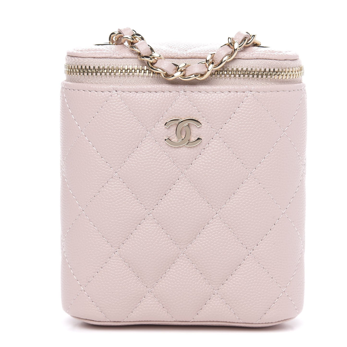 Caviar Quilted Small Vertical Coco Beauty Vanity Case With Chain Light Pink