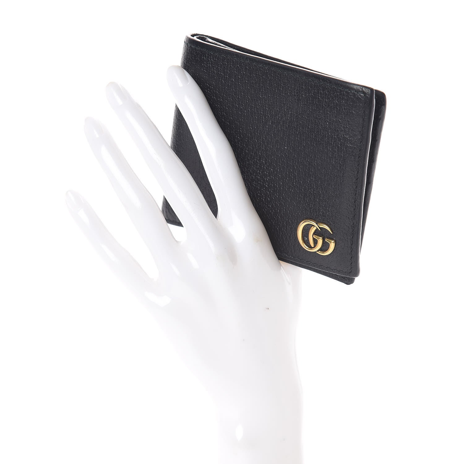 Gucci Calfskin Boar Effect GG Marmont Bi-Fold Wallet Black 2 of 6