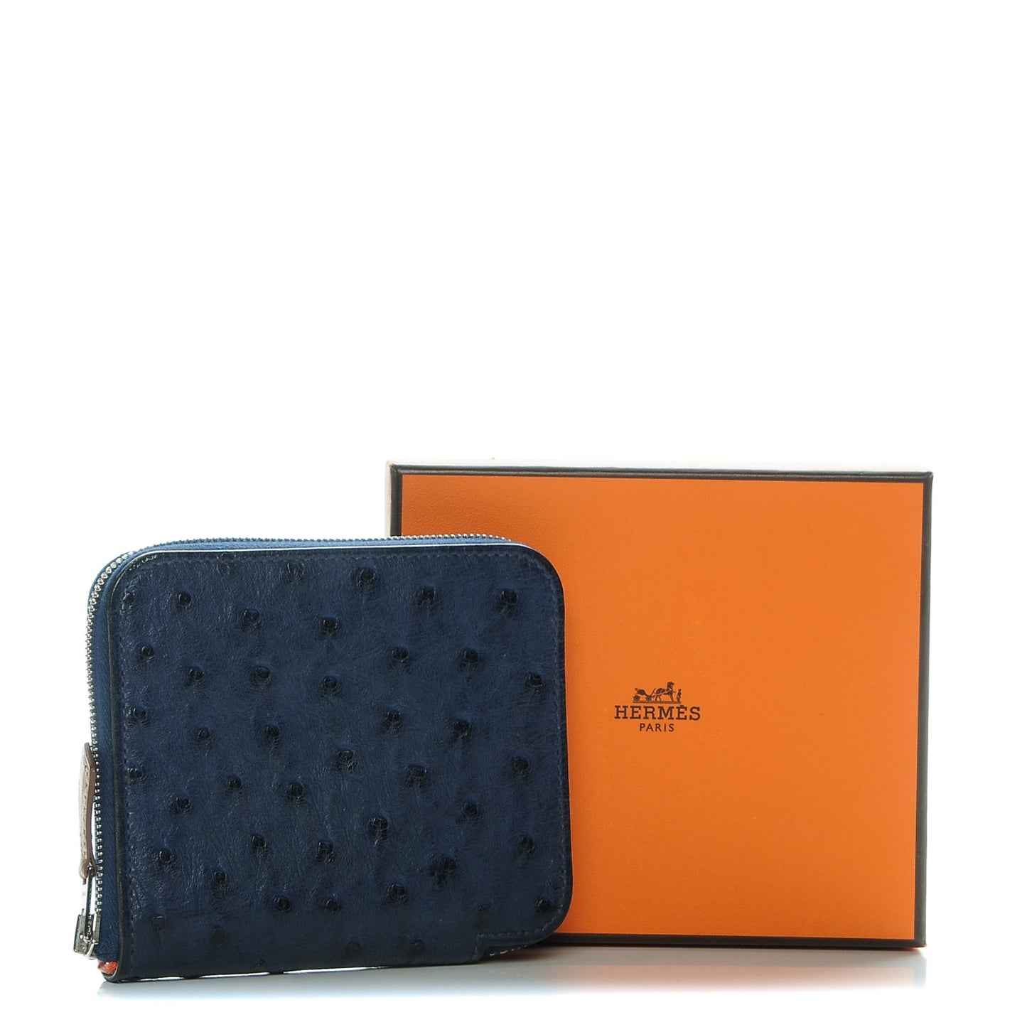 Ostrich Silk'in Compact Wallet Bleu Saphir