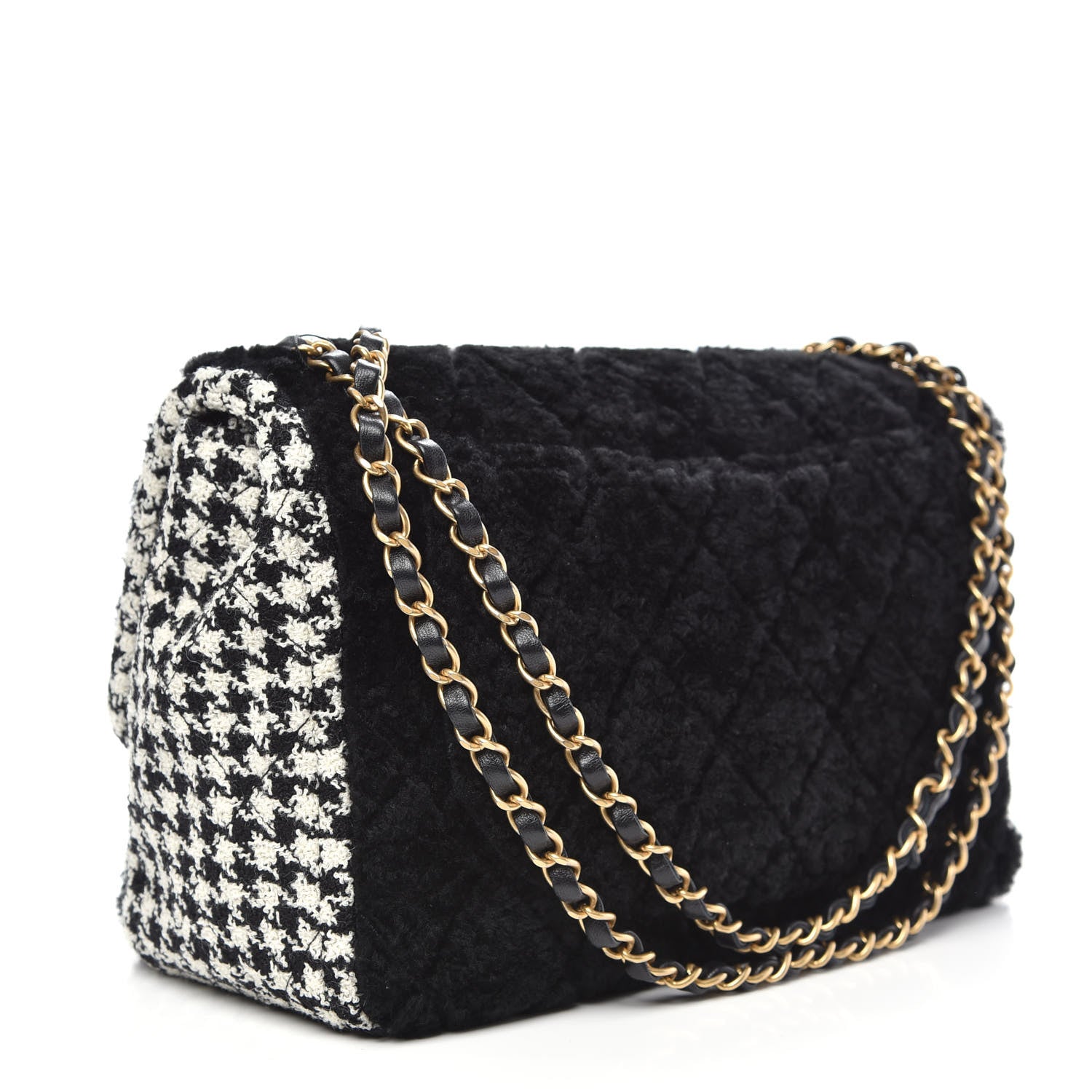 Chanel Shearling Tweed Jumbo Single Flap Black White 4 of 11