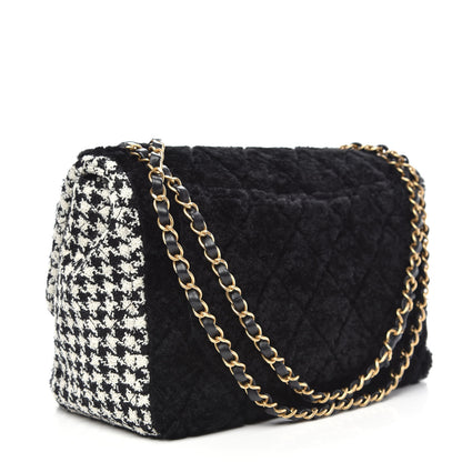 Chanel Shearling Tweed Jumbo Single Flap Black White 4 of 11
