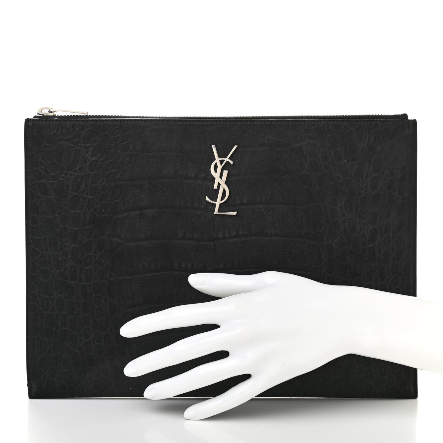 Calfskin Crocodile Embossed Tablet Pouch Black