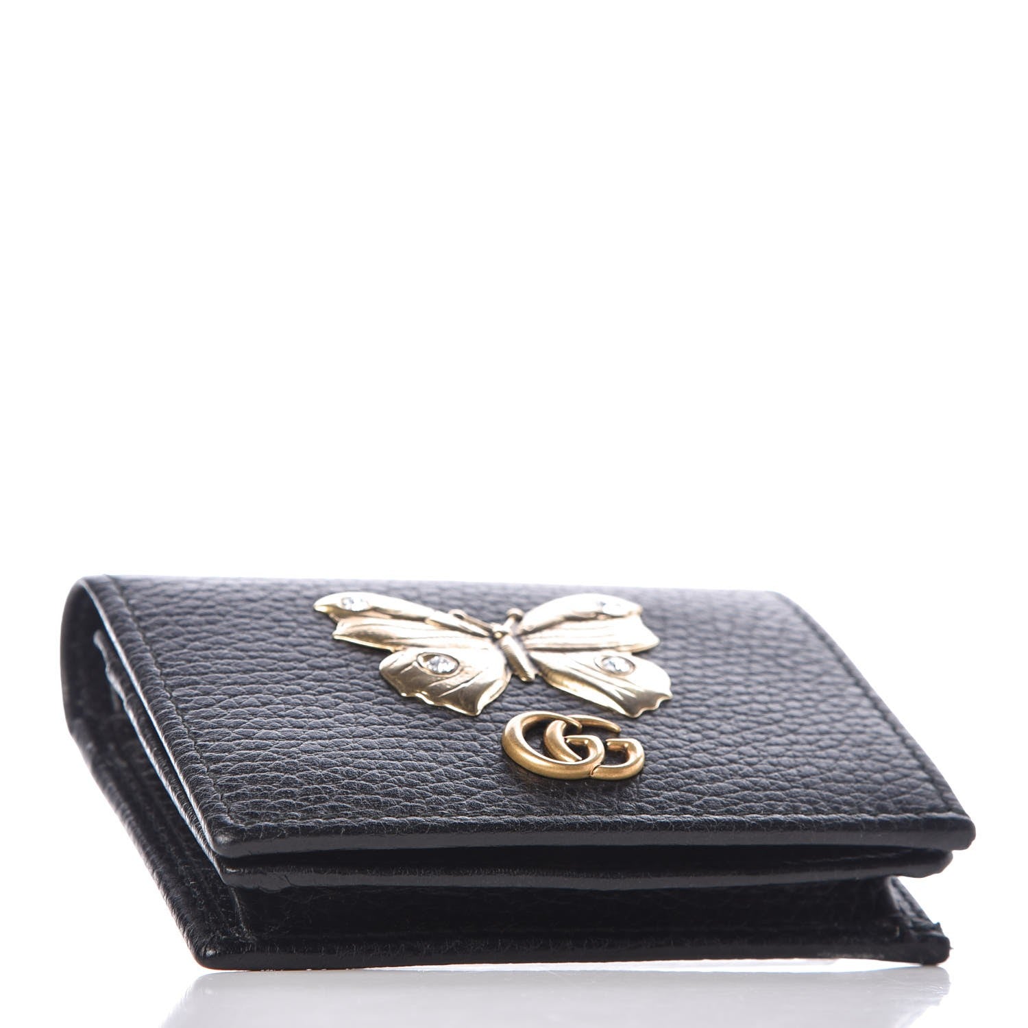 Gucci Pebbled Calfskin Butterfly Card Case Black 4 of 8