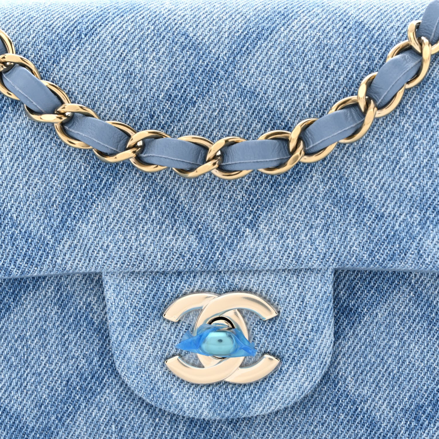 Chanel Printed Denim Quilted Mini Rectangular Flap Light Blue 8 of 10