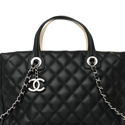 Chanel Calfskin Quilted Large Feather Weight Bowling Bag Black Ivory 8 of 21