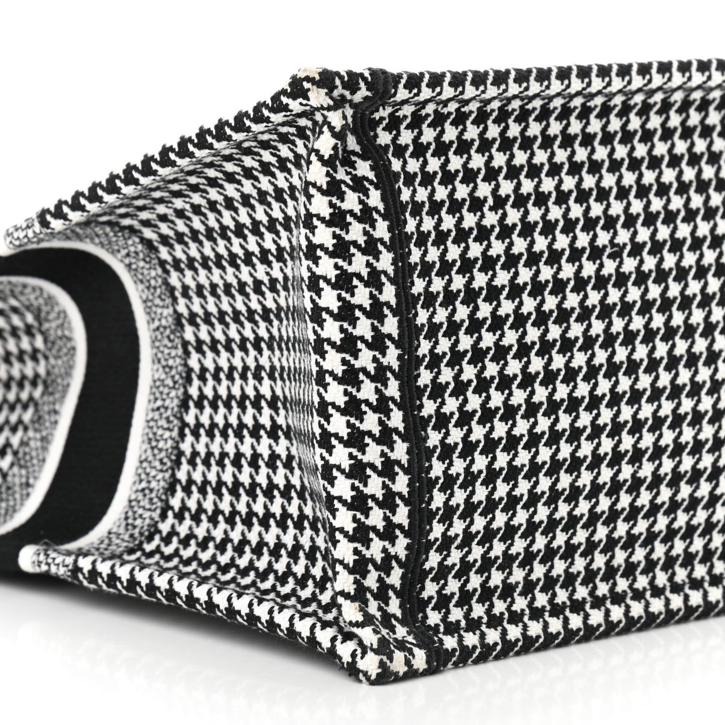 Canvas Houndstooth Embroidered Book Tote Black White