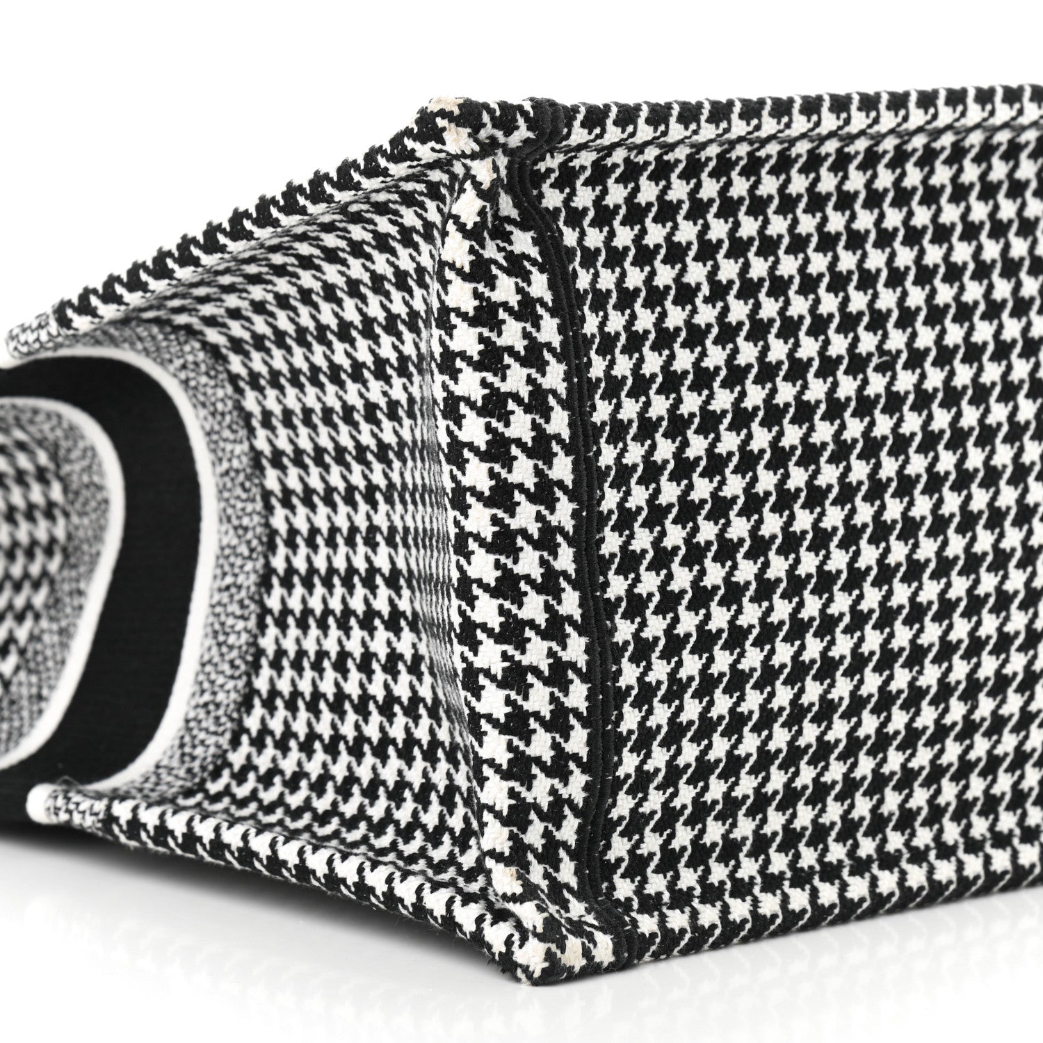 Christian Dior Canvas Houndstooth Embroidered Book Tote Black White 8 of 10