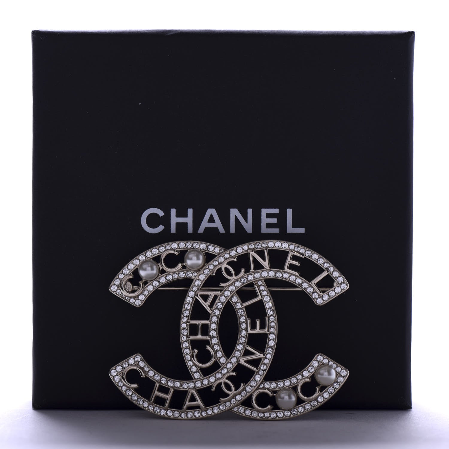 Chanel Crystal Pearl Coco CC Logo Brooch Gold 5 of 5
