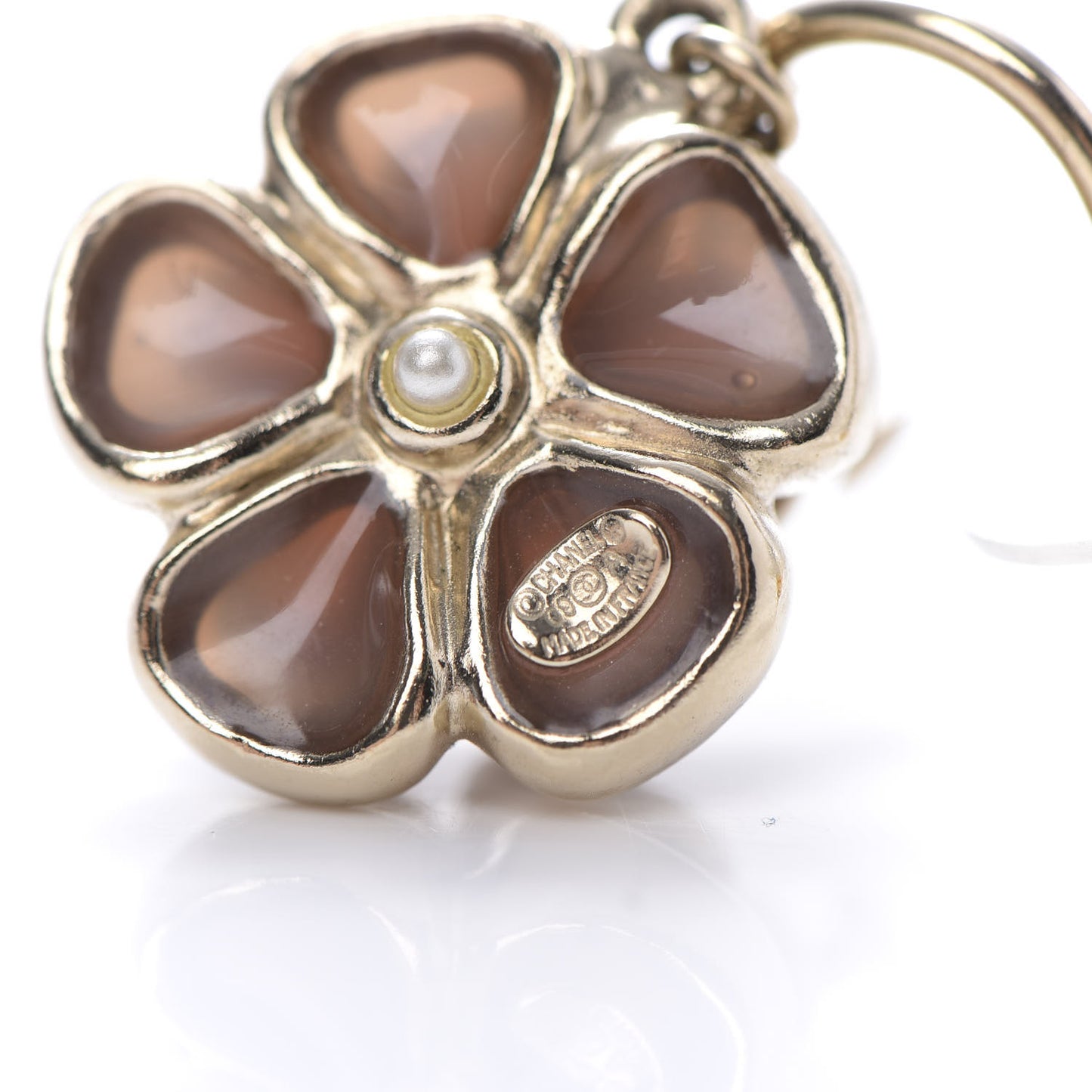 Enamel Pearl CC Flower Dangle Earrings Gold