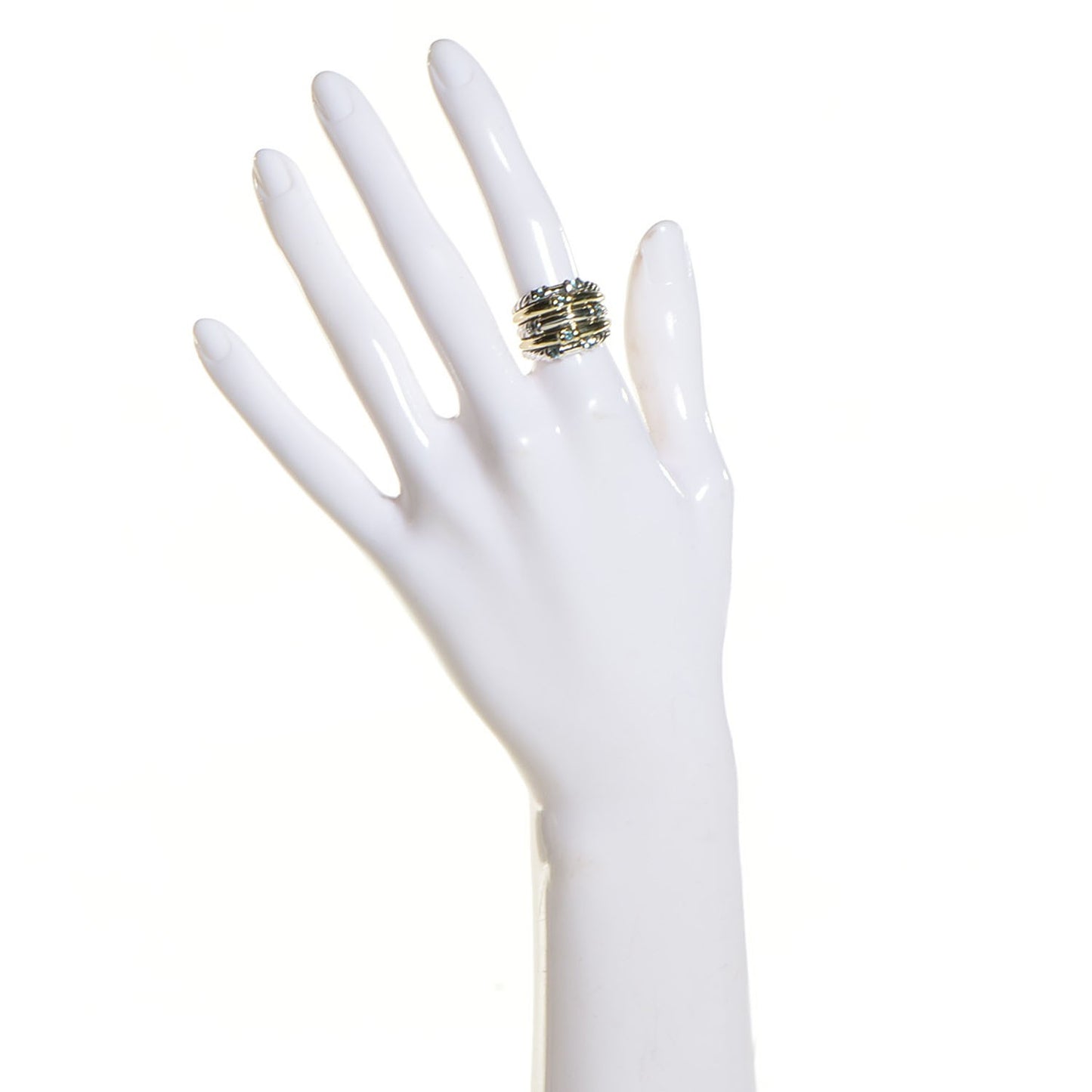 Sterling Silver 14K Yellow Gold Blue Topaz Five Row Metro Cable Ring 6
