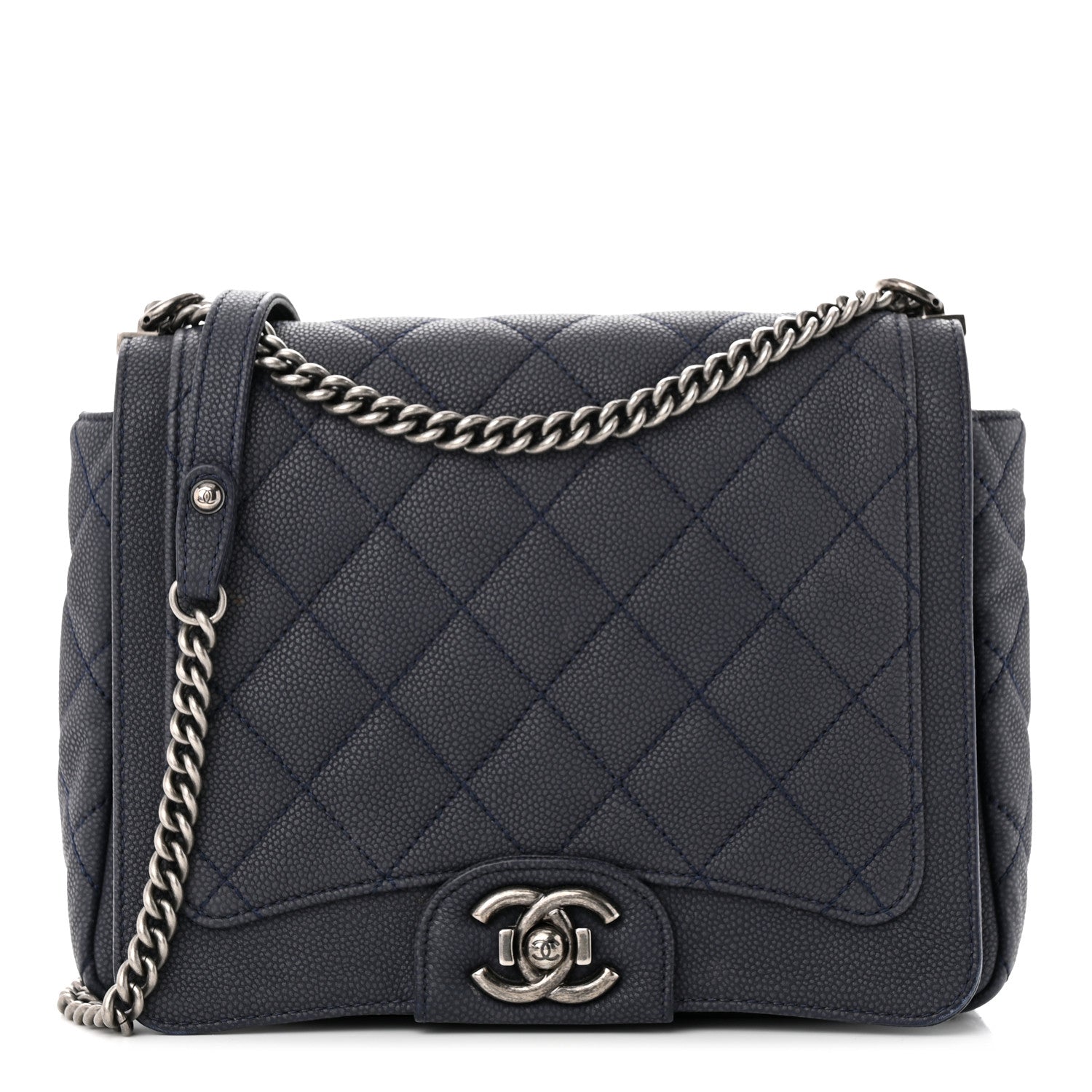 Chanel Washed Caviar Quilted Small Square Turn Around Ligne Flap Navy 1 of 11