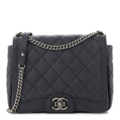 Chanel Washed Caviar Quilted Small Square Turn Around Ligne Flap Navy 1 of 11