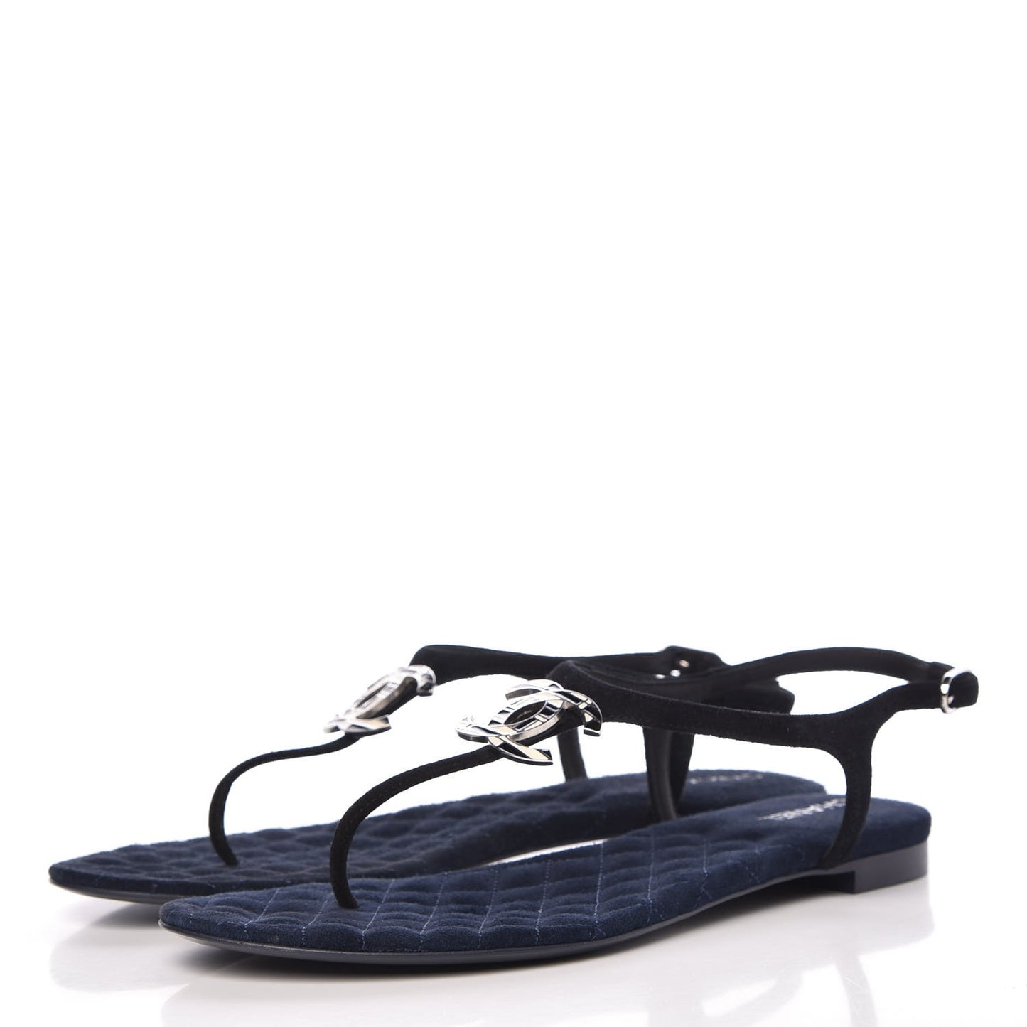 Suede Calfskin CC Thong Sandals 38.5 Dark Blue