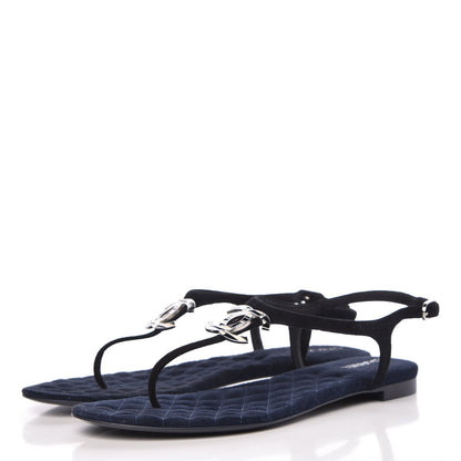 Chanel Suede Calfskin CC Thong Sandals 38.5 Dark Blue 3 of 8