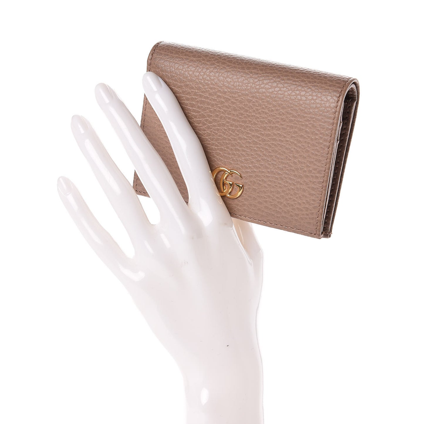 Pebbled Calfskin GG Marmont Card Case Porcelain Rose