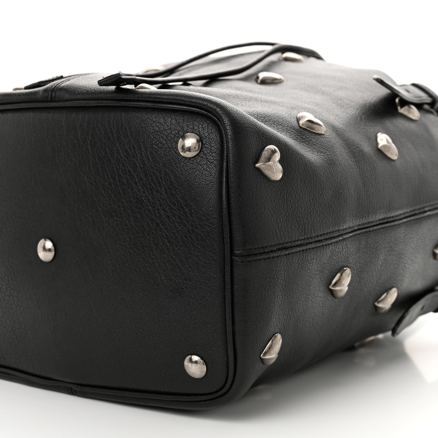 Saint Laurent Lambskin Medium Heart Studded Riva Bucket Bag Black 10 of 11