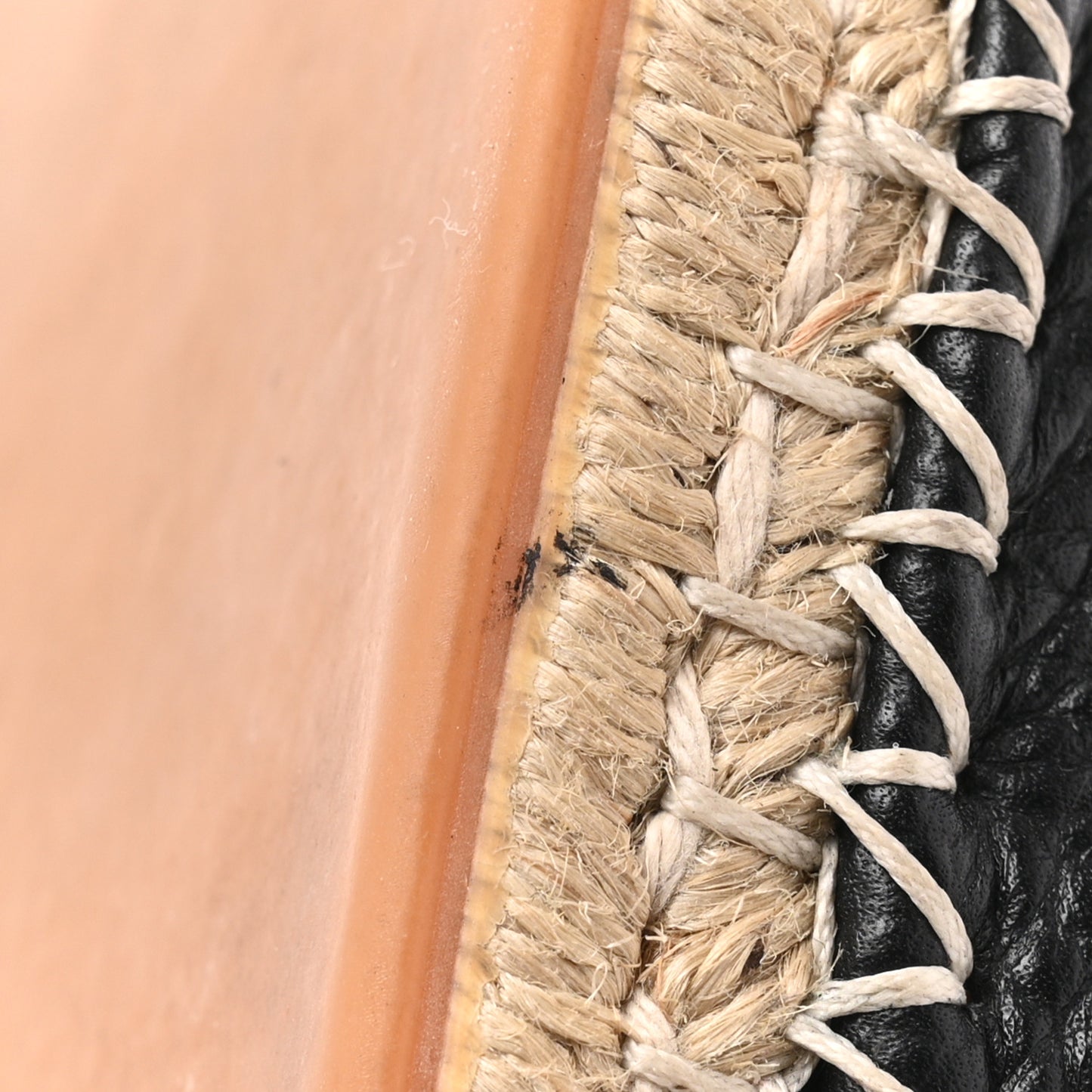 Grained Calfskin Rockstud Ankle Wrap Espadrille 20mm Flats 39 Black Light Cuir Natural