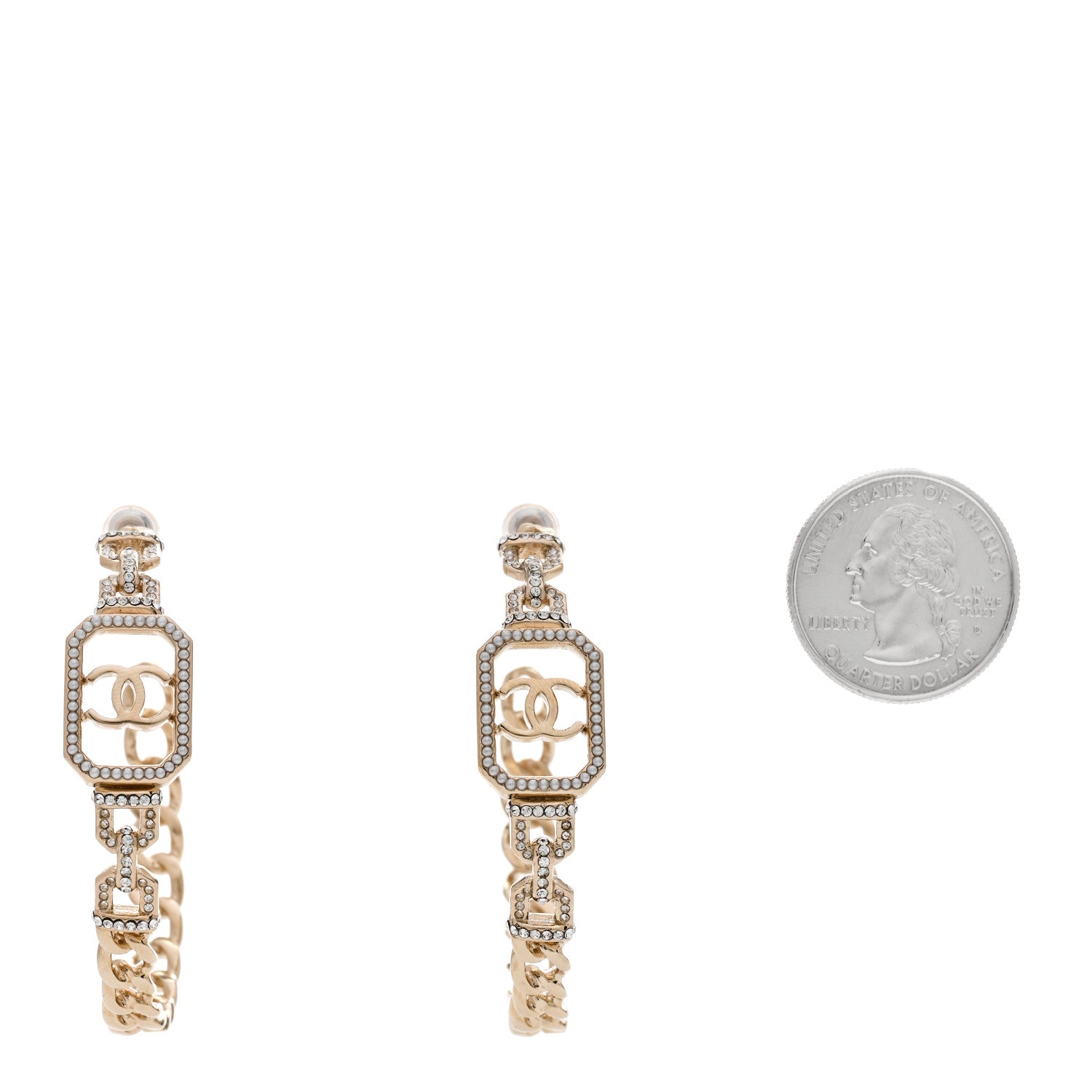 Chanel Crystal CC Vendome Hoop Earrings Gold 2 of 5