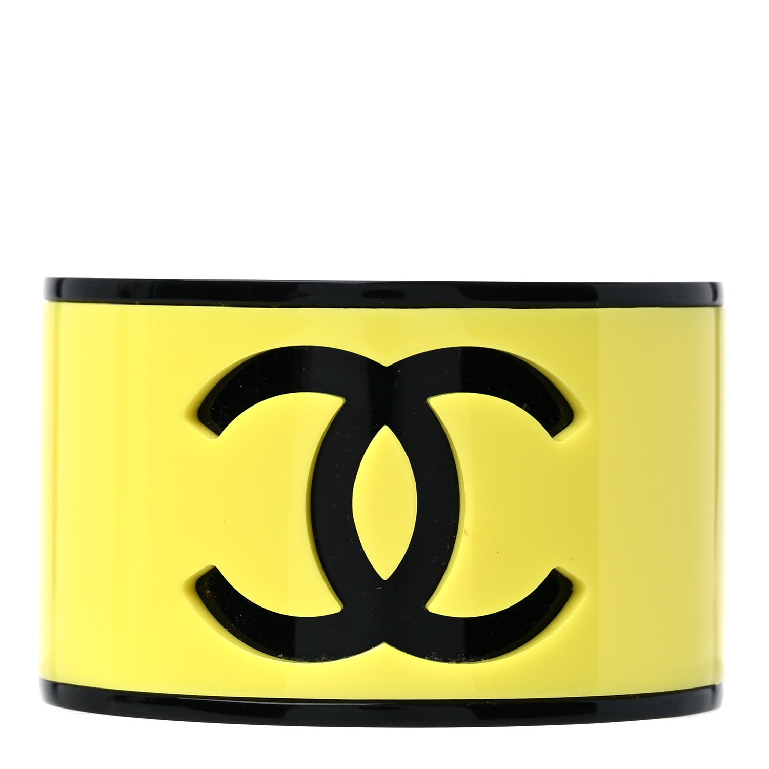 Chanel Resin CC Cuff Neon Yellow Black 1 of 4