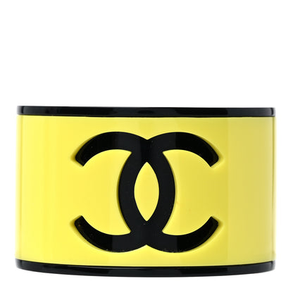Chanel Resin CC Cuff Neon Yellow Black 1 of 4