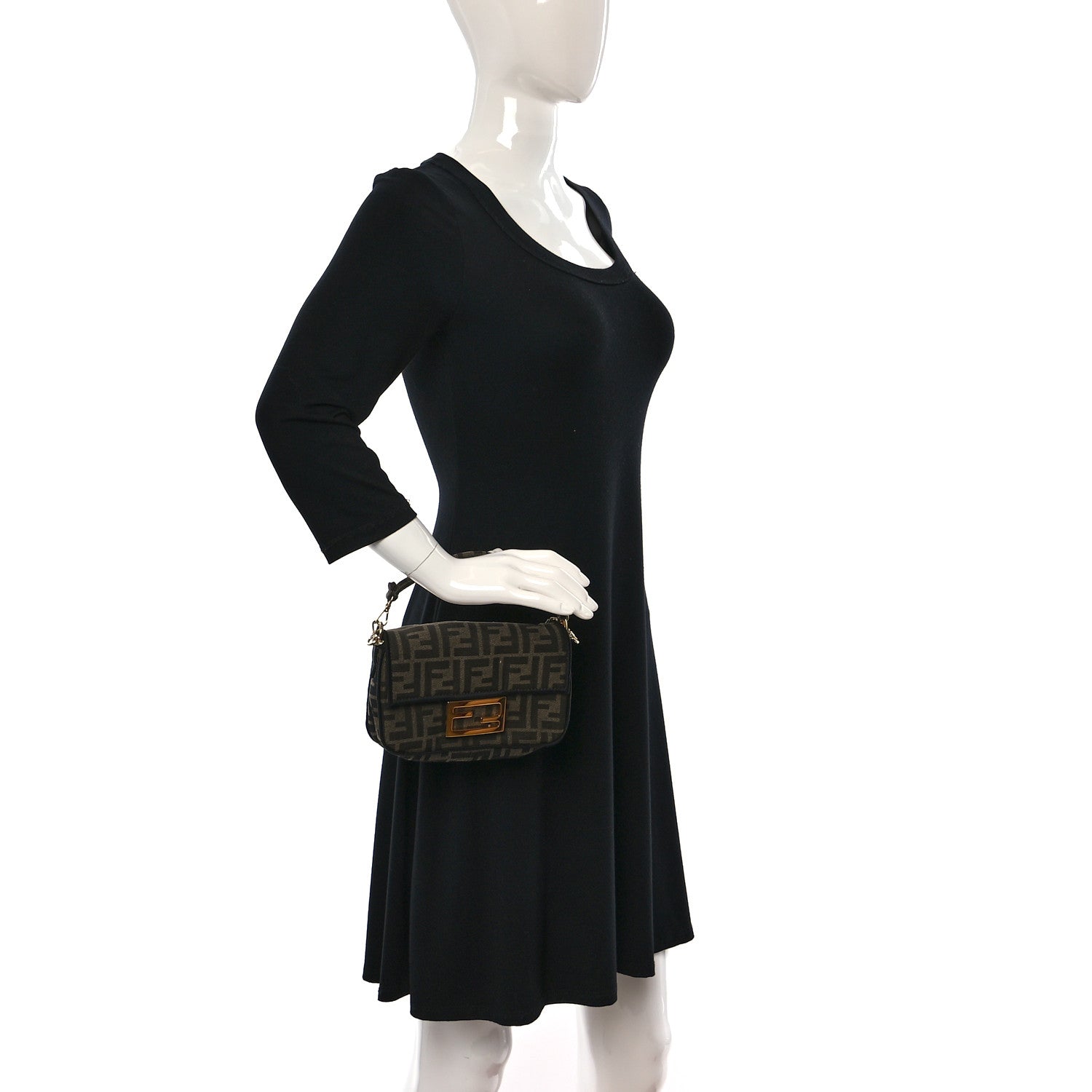 Fendi Fabric Jacquard FF 1974 Mini Baguette Tobacco Moro Black 2 of 8