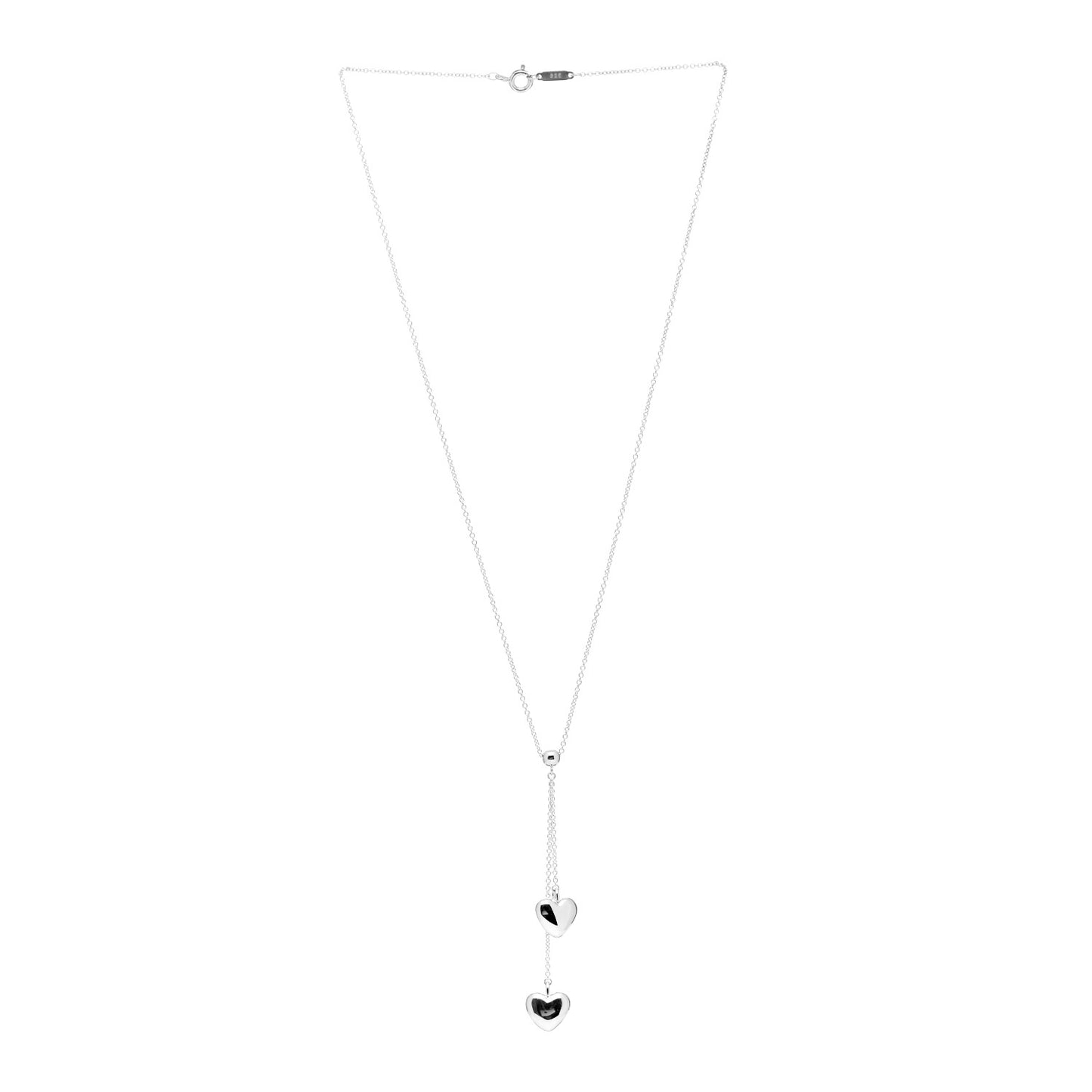 Sterling Silver Double Heart Lariat Pendant Necklace