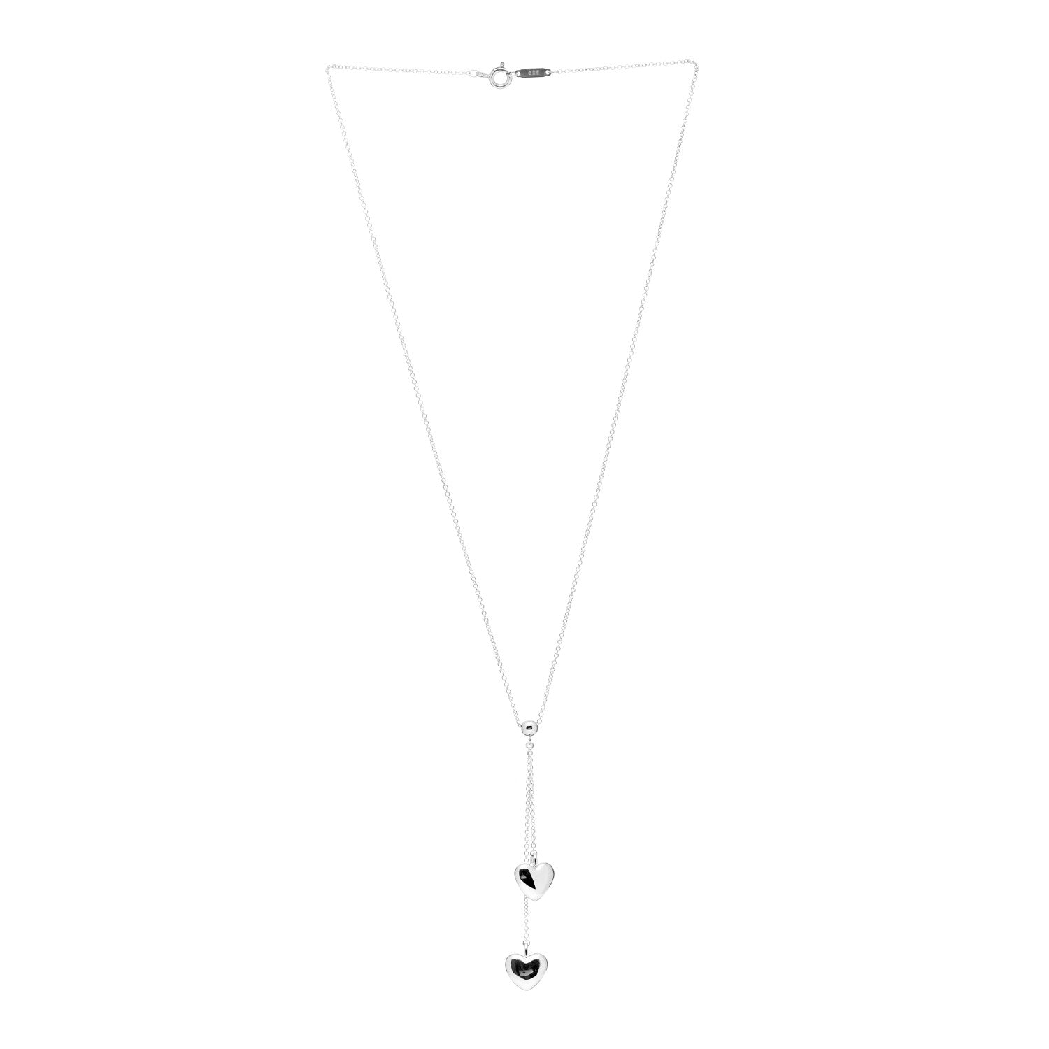 Tiffany Sterling Silver Double Heart Lariat Pendant Necklace 3 of 4