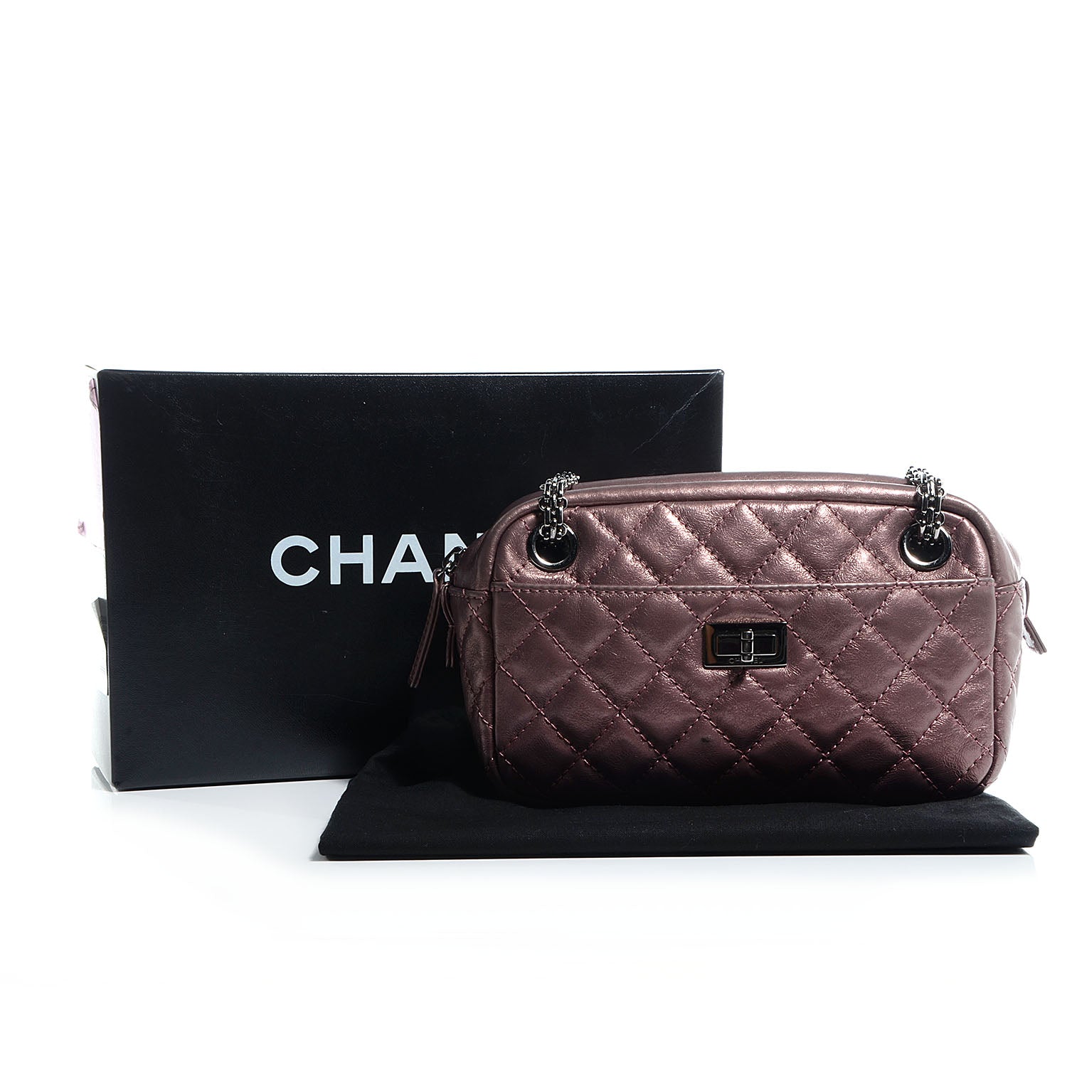 Chanel Metallic Aged Calfskin Quilted Small Reissue Camera Case Rose Fonce 8 of 8