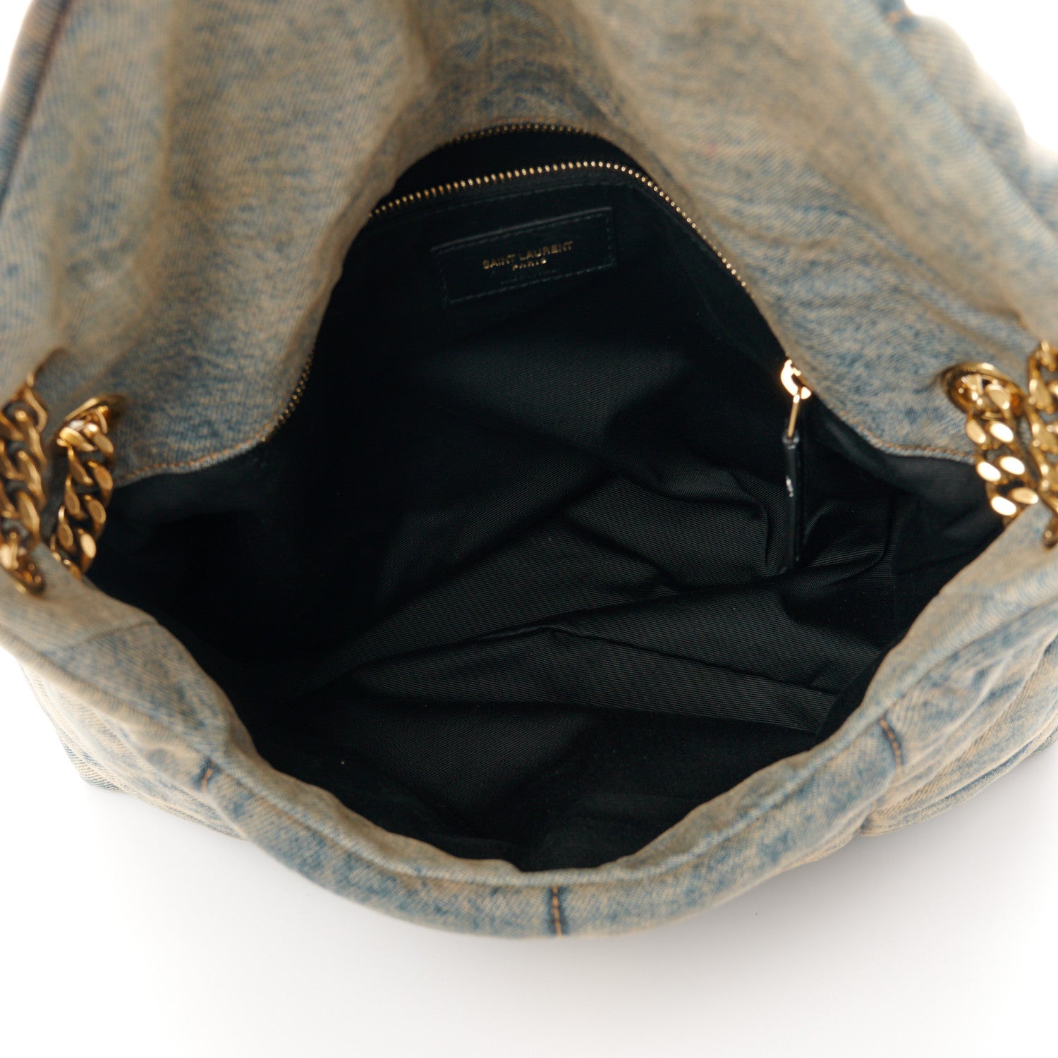 Saint Laurent Denim Quilted Medium Loulou Puffer Monogram Chain Satchel Blue Cinnamon 5 of 10