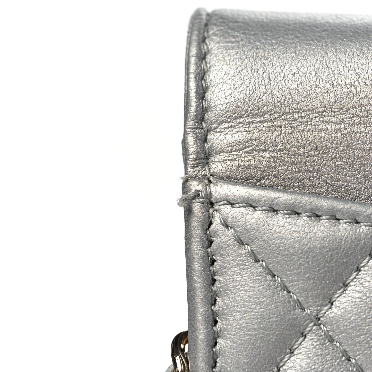 Metallic Goatskin Quilted Timeless CC Wallet On Chain WOC Silver