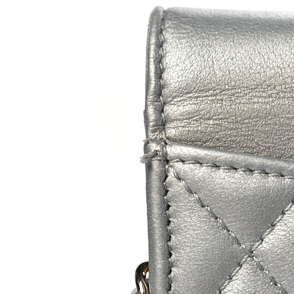 Chanel Metallic Goatskin Quilted Timeless CC Wallet On Chain WOC Silver 11 of 11